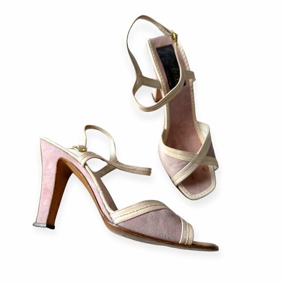 Garolini Shoes - Vintage Garolini Pink/Lilac Suede Sandals with Nude patent, Size 7M
